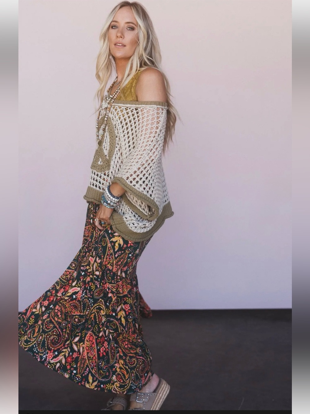 New: Three Bird Nest “Happy Tiers” Boho Mixed Print Tiered Flowy Maxi Skirt• S - Picture 6 of 9